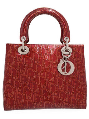Christian Dior Oblique Lady Dior top handle bag red leather John Galliano